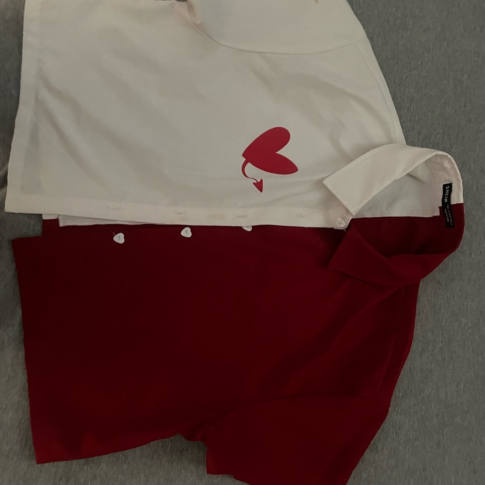 Cute Half Red, Half White, Devil Button Up Crop T… - image 1